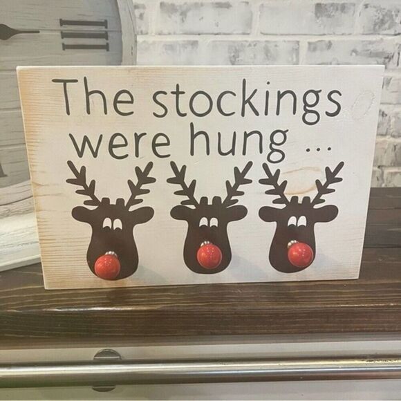 Christmas Custom Handmade wooden stocking reindeer decor - Picture 4 of 9
